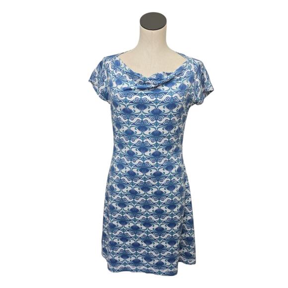 Title Nine Majestic Shirt Dress Womens Size‎ Small Blue Cap Sleeve Cowl Neck - Picture 1 of 8